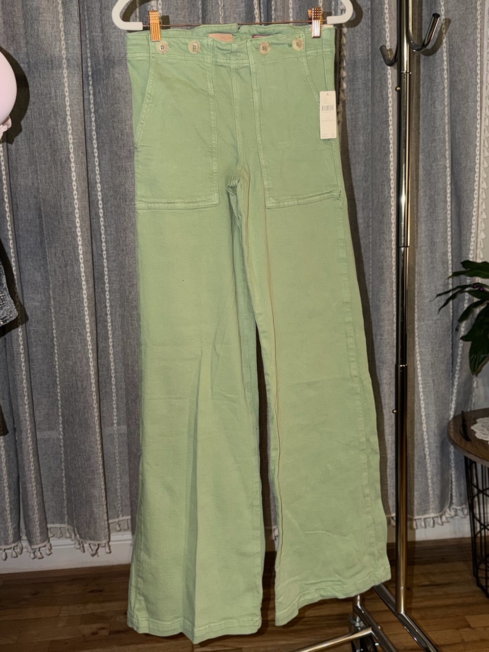 Pilcro Wide-Leg Utility Jeans in Sage Green
